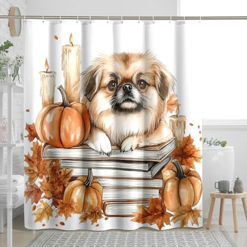 DESIHOM Fall Pekingese Dog Shower Curtain Set 72 Inch