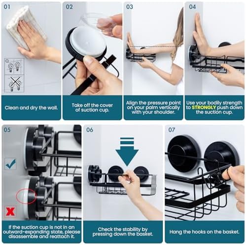 TAILI Corner Adaptive Suction Cup Shower Caddy 2 Pack Black