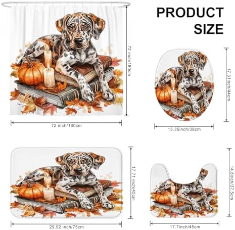 DESIHOM 4PCS Fall Catamounts Leopard Shower Curtain Set with Non-Slip Rug and Toilet Lid Cover Mat
