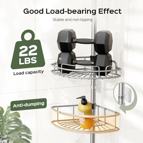 HAMITOR Corner Shower Caddy Tension Pole 4-Tier Adjustable