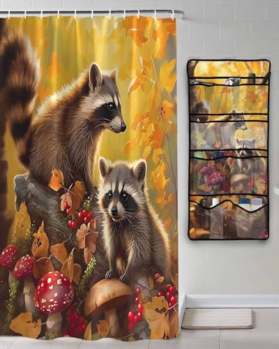 QueenKer 72x78 Inch Shower Curtain Set with Hanging Organizer
