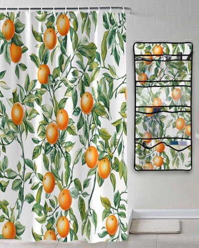 ZFUNCING Shower Curtain With 10 Pockets Organizer Set