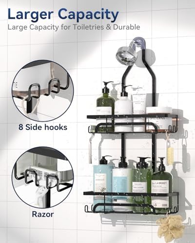 YASONIC Shower Caddy Hanging Organizer with 12 Hooks for Razors and Bath Supplies
