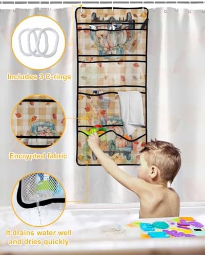 QueenKer Shower Curtain Set with Hanging Organizer