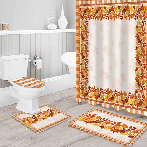 Thanksgiving Leaves 4 Piece Shower Curtain Set with Rugs