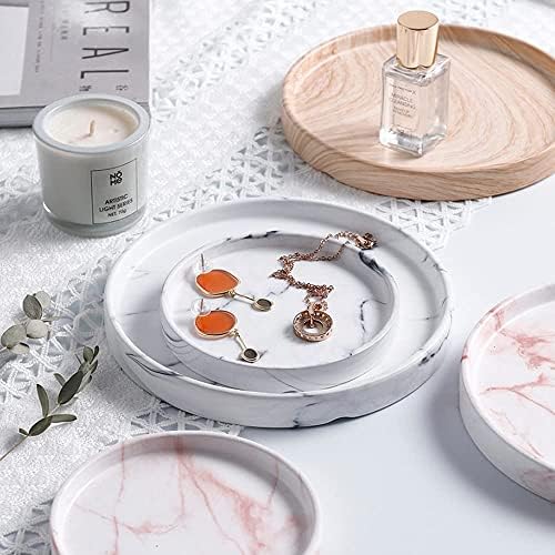Elegant Marbled Round Jewelry Dish Key Holder White Ceramic Vanity Tray for Bathroom Organizer