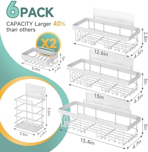 Veken 6-Pack Waterproof Shower Caddy with Soap Holder