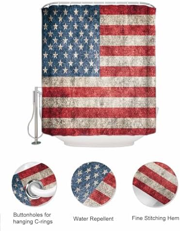 ZFUNCING Vintage Flag Shower Curtain Set with Mesh Organizer and Hooks
