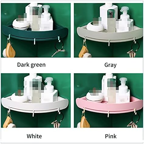 Bathroom Corner Shelf Organizer with Hooks and Magic Tape Pink
