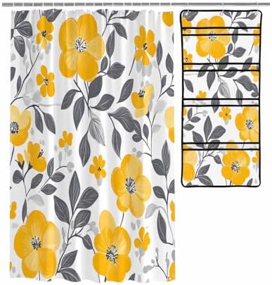 ZFUNCING Shower Curtain with Mesh Organizer and Hooks