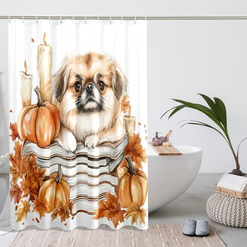 DESIHOM Fall Pekingese Dog Shower Curtain Set 72 Inch