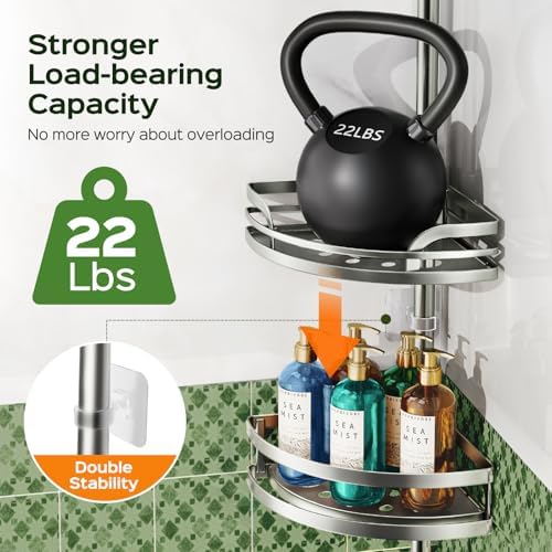 HAMITOR Shower Caddy Tension Pole 4-Tier Rustproof Organizer