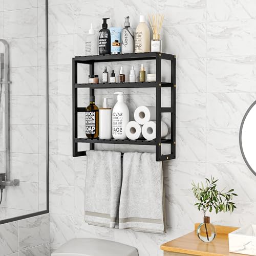 3 Tier Adjustable Bamboo Bathroom Shelf with Towel Racks