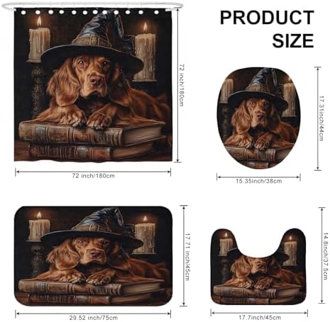 4PCS Halloween Witch Dog Bathroom Set with Non-Slip Rug and U Shape Toilet Cover