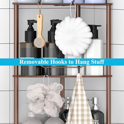 4 Tier Floor Standing Corner Shower Caddy Organizer Shelf with Hooks