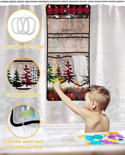 ZFUNCING Shower Curtain Organizer Set with Hooks and Storage Pockets