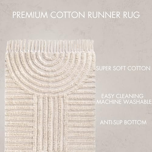 KIBAGA Boho Bathroom Rug - Soft Non-Slip Washable Cotton Mat