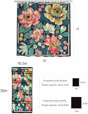 ZFUNCING Garden Watercolor Floral Shower Curtain with Hooks Organizer Set
