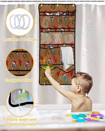 Shower Curtain with Mesh Organizer and Hooks