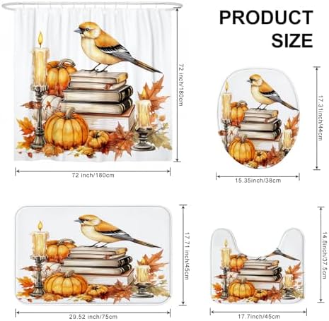 DESIHOM 4PCS Fall Goldfinch Bird Shower Curtain Set with Hooks and Bath Mat