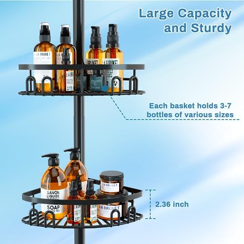 Adjustable Shower Caddy with 4 Baskets and Towel Bar