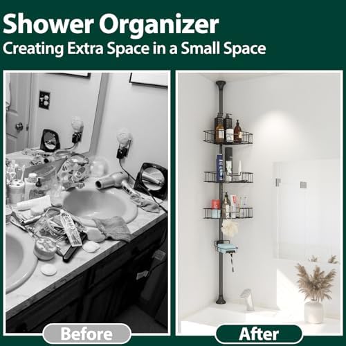 Adjustable Shower Caddy with 4 Shelves and Tension Pole