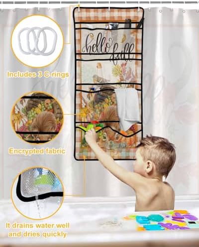 QueenKer 72x72 Shower Curtain Set with Hanging Organizer