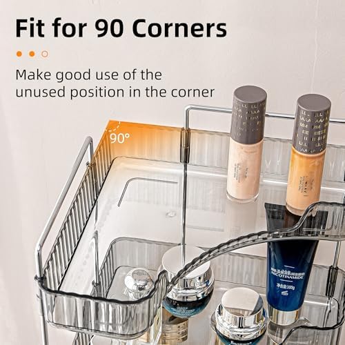 Corner Bathroom Countertop Organizer 2 Tiers Smoky Gray