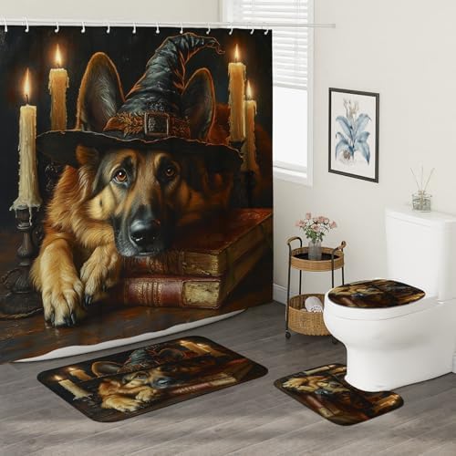 4PCS Halloween Witch German Shepherd Dog Bath Set