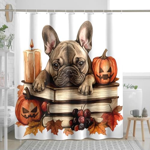 DESIHOM Fall French Bulldog Shower Curtain Set 72 Inch