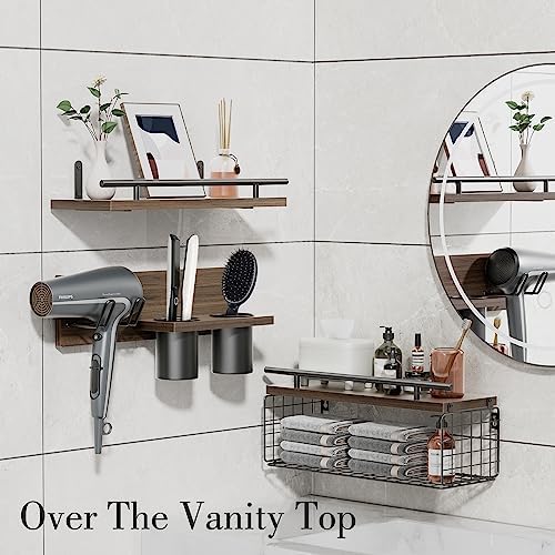 RoleDes Bathroom Floating Shelves with Hair Dryer Holder Set of 3