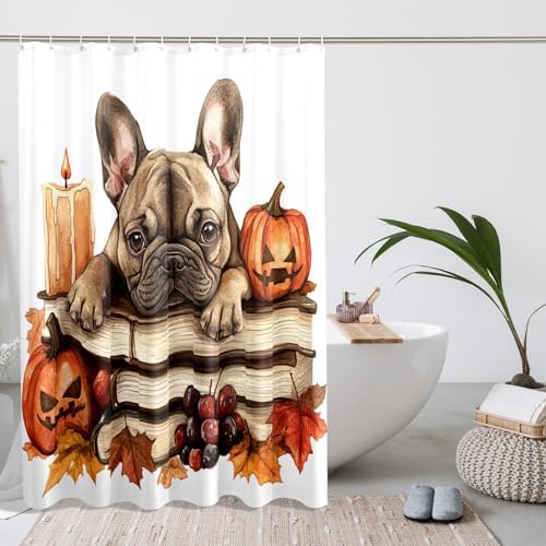DESIHOM Fall French Bulldog Shower Curtain Set 72 Inch