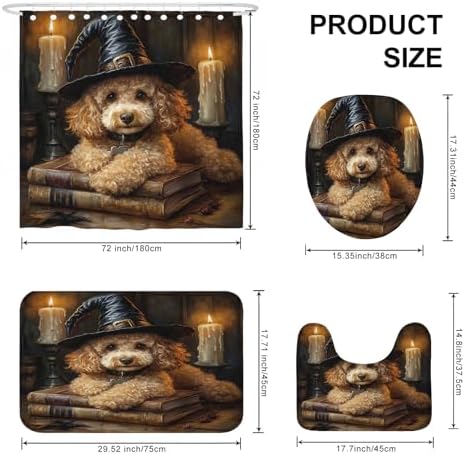 4PCS Halloween Witch Poodle Bathroom Set with Non-Slip Rug