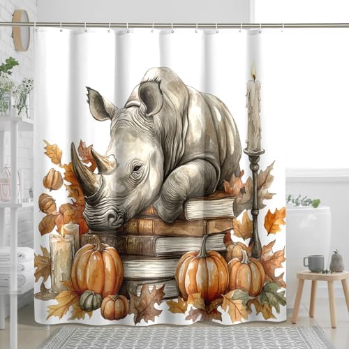DESIHOM Fall Rhinos Pumpkins Shower Curtain Set