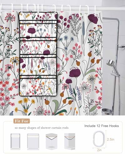 ZFUNCING Shower Curtain with Mesh Organizer and Hooks 1