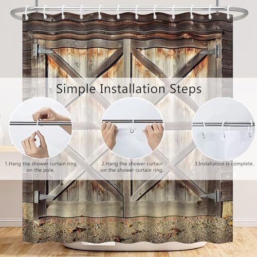 Renaiss 72x72 Inch Rustic Barn Door Shower Curtain Set