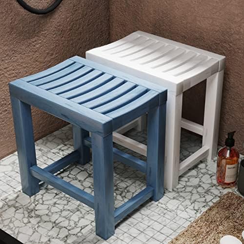 Portable Wooden Shower Bench Seat with Storage Shelf