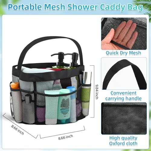 2 Pcs Mesh Shower Caddy and Non-Slip Slippers for Dorm Beach Pool Gym
