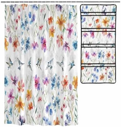 ZFUNCING Shower Curtain Set with Hooks and Organizer