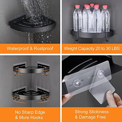 DUFU Adhesive Shower Caddy with 4 Hooks 2 Pack Black