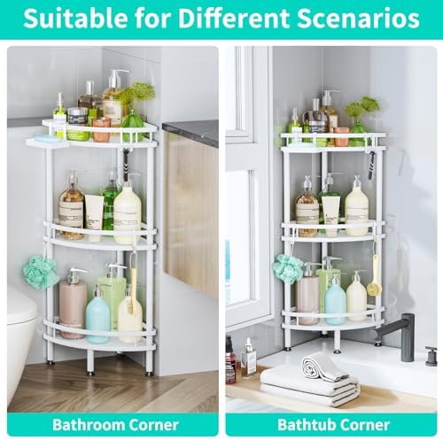 HapiRm 3 Tier Corner Shower Organizer with 4 Hooks and Soap Holder