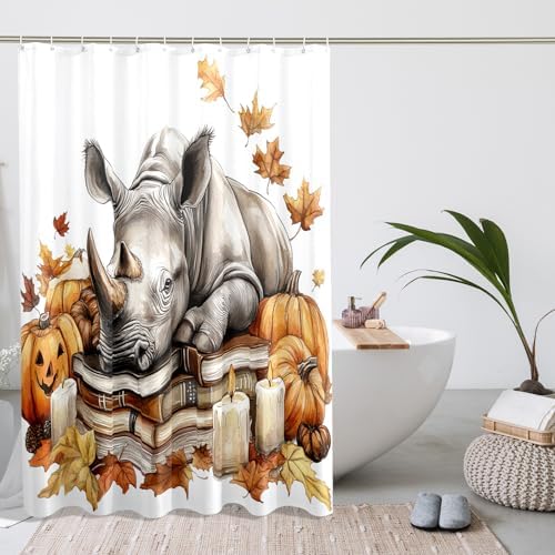 Desihom Fall Rhinos Pumpkins Shower Curtain Set 62W x 72L