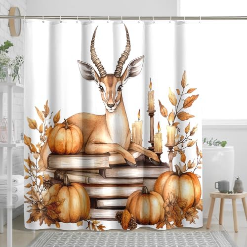 DESIHOM Fall Antelopes Pumpkins Shower Curtain Set 62 Inch