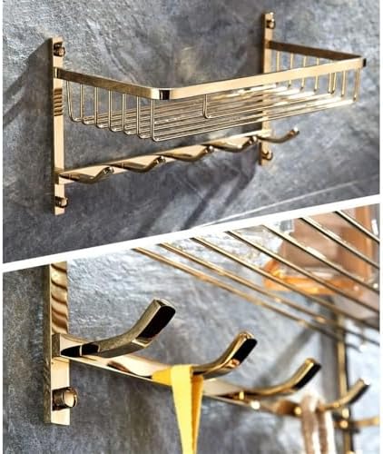 Gold Brass Shower Caddy with 5 Hooks