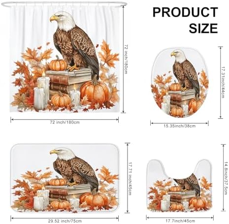 DESIHOM 4PCS Fall Eagle Bird Shower Curtain Set with Hooks