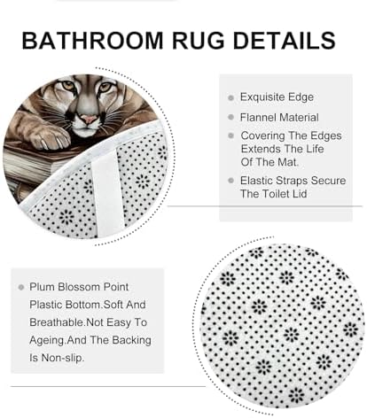 4PCS Fall Cougar Pumpkins Shower Curtain Set with Non-Slip Rug and Toilet Lid Cover Mat