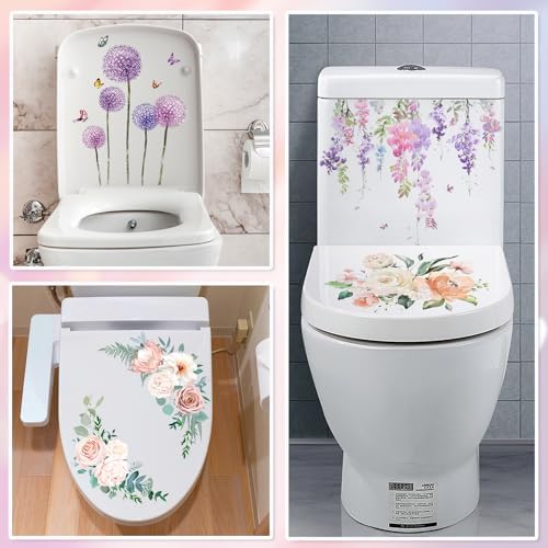 6PCS Removable Flower Toilet Stickers Set for Bathroom Washroom