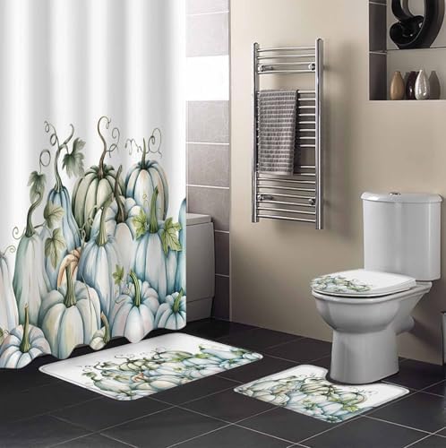 Thanksgiving 4 Pc Waterproof Shower Curtain Set with Non-Slip Rugs