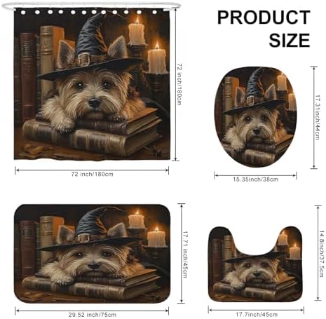 4PCS Halloween Witch Dog Bathroom Set with Non-Slip Rug and U Shape Toilet Cover 1