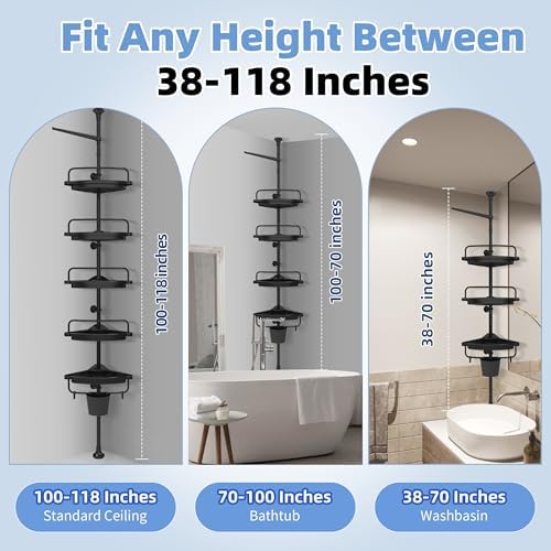 Corner Shower Caddy Tension Pole 5 Tier Black Organizer